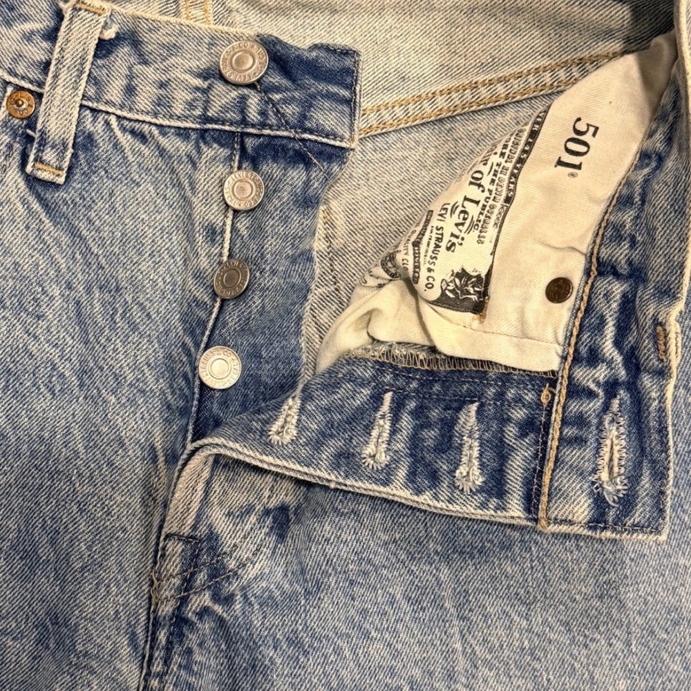 Levi’s 501 Crop Straight Leg Selvedge Denim Jeans Y2K W25 Blue - Picture 7 of 13